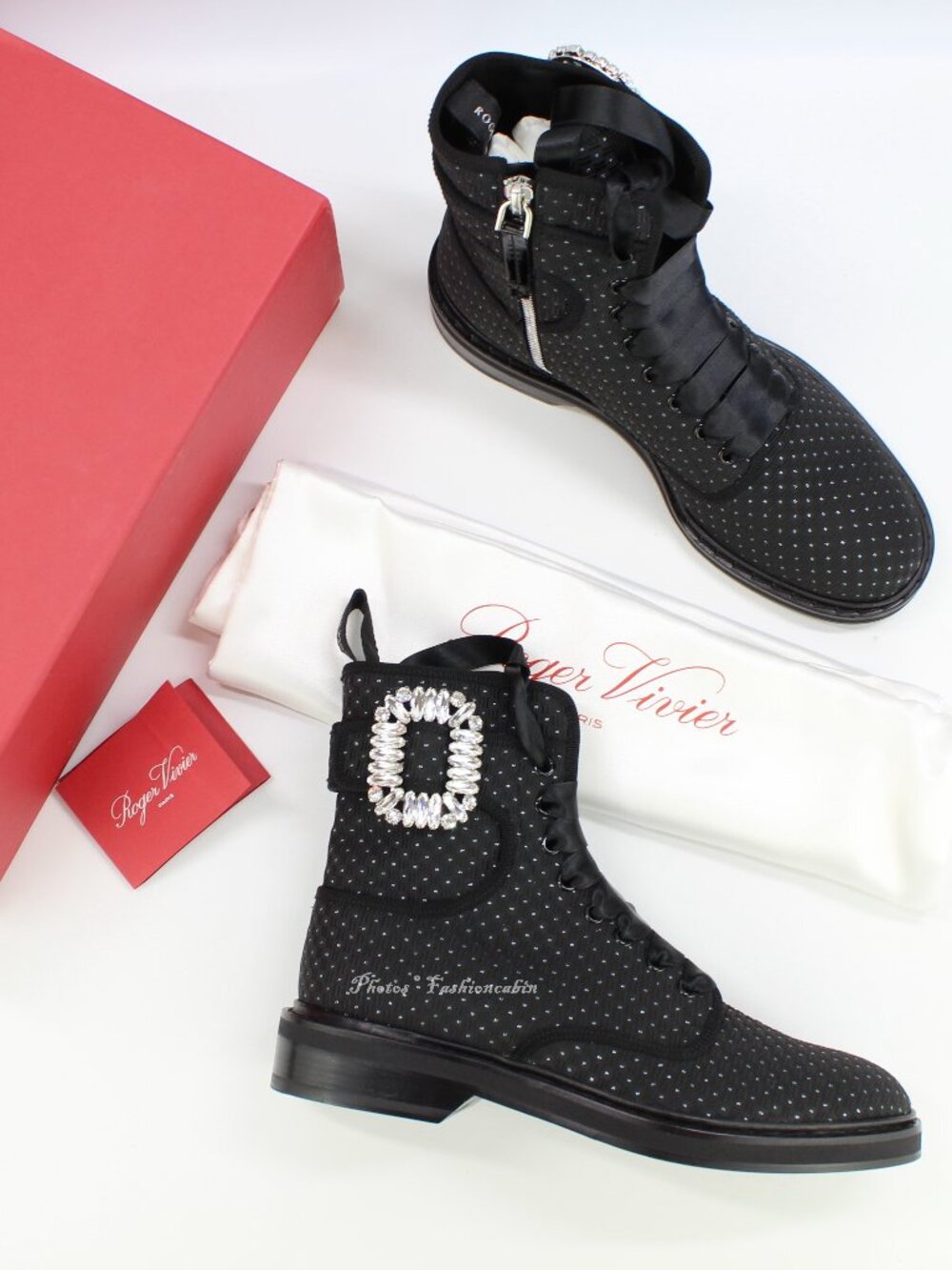 NEW Roger Vivier Viv Strass Combat Ankle Boots, Crystal Buckle, EU 39